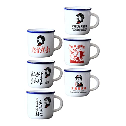 Enamel Drinking Cups Enamelware Coffee Mug Camping Tin: 6Pcs Chinese Vintage Enamel Mug Drinking Cup Milk Mug Tea Cups for Coffee Drinks Milk Tea Beer Beverage Whiskey Chinese Tea Cups
