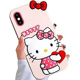 Tsbresd Compatible with iPhone X/iPhone Xs Case, Cartoon Cute Funny Kawaii Cat Kitty Phone Case 3D Character Soft Silicone Cover Case for Kids Girls and Womens