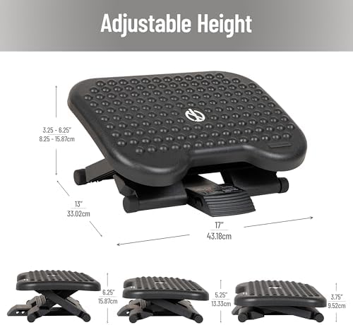 Mind Reader Foot Rest, Under Desk at Work, Ergonomic, Height Adjustable, Office, Plastic, 18" L x 13.5" W x 6.5" H, Black