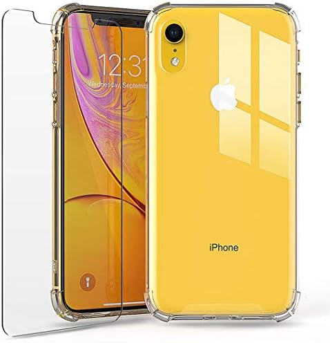 PRIMEONEUSA iPhone XR Clear Case – Protective Phone Case with Screen Protector – TPU Clear Bumper Drop Proof Cover – Compatible with Apple iPhone 10R (2018) – Clear
