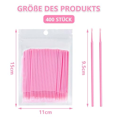 Dreamil Mikro-Applikator-Pinsel,400 Stück Einweg Microbürsten,Micro Wimpernbuerste,Mascara-Tupfer Für Lashes Graft,Make-up Reinigungsstäbchen,Sauberkeit(Rosa/Hellviolett/Blau) (Rosa 400 Stück)