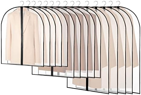 15 Pack Translucent Clothes Covers Protector Bags, Travel Garment Covers with Zip, Dust-proof Plastic Clear Suit Covers Garment Bags for Wardrobe Storage