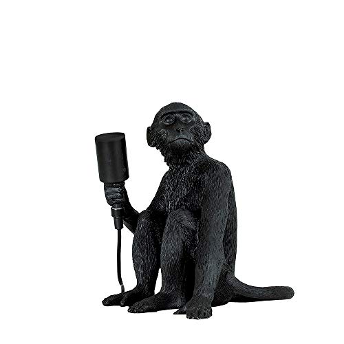 Lampe à Poser, Lampe de Chevet, Singe Assis en Résine Noire. Culot E27.