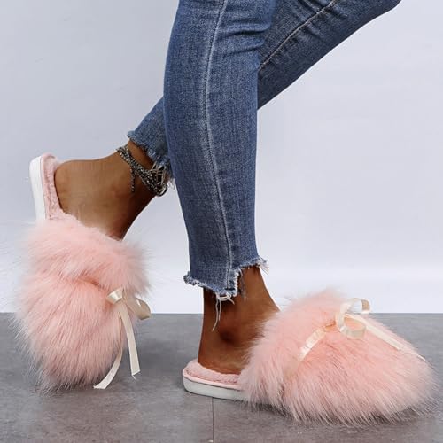 Slippers for Women Fuzzy Bow Slipper Cute Fluffy Cozy House Shoes with TPR Sole Indoor and Outdoor3