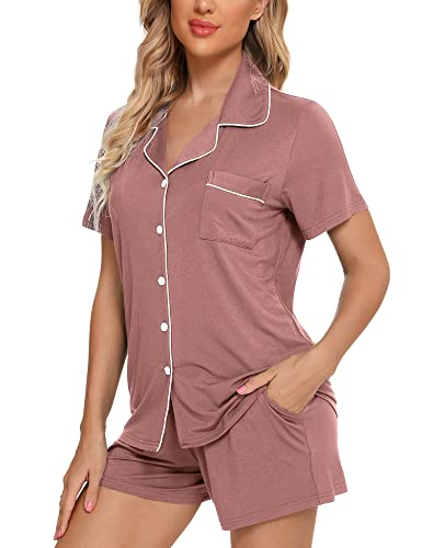 Image of Anjue Womens Pajamas Set Short Sleeve Button Down Soft Pj Sets S-XXL | V neck,Pyjamas,Modal,Wedding,Pijamas de mujer,Bridal party,Viscose,Knit,Cute,Lounge,Lightweight,Nursing,Holidays