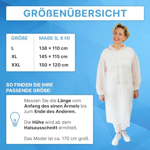 5x ARNOMED® PP Schutzkittel Einweg Gr. XXL, weißer Einmalschutzkittel, Vlieskittel, Einwegkittel Schutzkittel mit Druckknöpfen, Einwegmantel Plastik Maleranzug, OP Kittel Lebensmitteltauglich