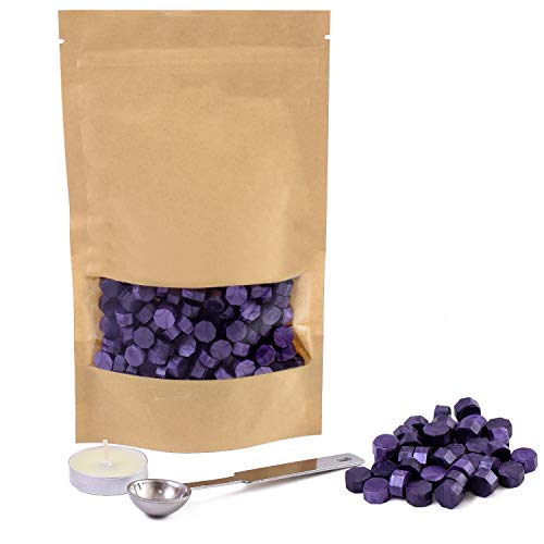 シーリングワックス （ スプーン ロウソク セット 大容量 200粒以上 ）封筒 便箋 包装紙 の 封蝋 スタンプセット 【 シーリングスタンプ 別売り】アンティーク レトロ 好きに 人気 アンティークワックス (結婚式 の 招待状 などの メッセージカード の スタンプ ） 【KONG】 (メタリックパープル)