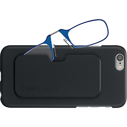ThinOptics Slimline Case + Rectangular Reading Glasses, iPhone 6/6S-Blue Frames, 44 mm + 1
