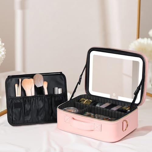 Trousse maquillage miroir LED 3 modes pour rangement pinceaux