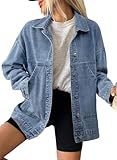 SHEWIN Denim Jacket for Women Long Sleeve Button Down jean Jacket Denim Shirt Lightweight Fall Outfits for Women 2025 Dusk Blue Medium