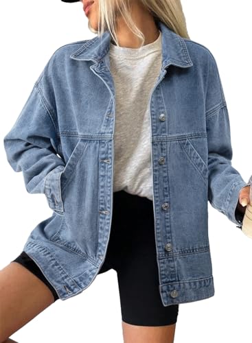 SHEWIN Denim Jacket for Women Long Sleeve Button Down jean