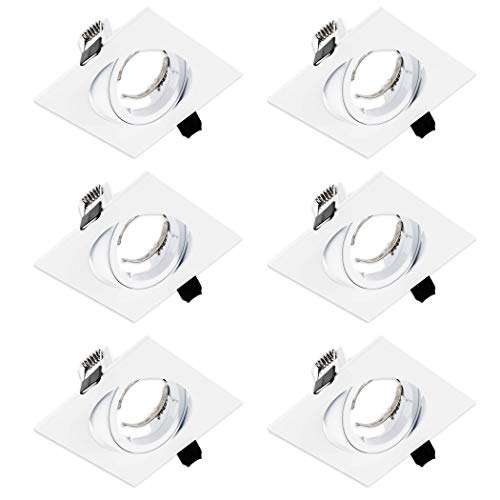 Preisvergleich Produktbild SEBSON Einbaustrahler eckig schwenkbar 6er Pack, Alu weiß Einbaurahmen Lochdurchmesser 82mm, Decken Spot inkl. GU10 Fassung für LED / Halogen