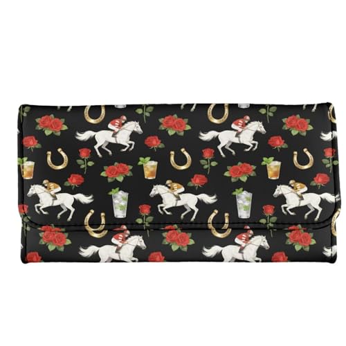 Image of AFPANQZ Leather Wallet for Women Bifold Leather RFID Wallets for Women Horse Rose Print Credit Card Holder with ID Window Coin Pocket for Lady