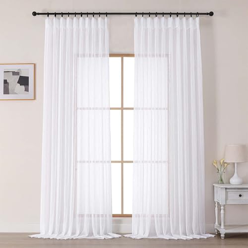 OVZME White Sheer Curtains 96 Inches Long 2 Panels, Elegant