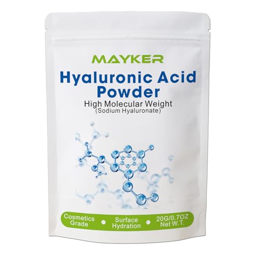 MAYKER Pure Hyaluronic Acid Powder 0.7 oz | High Molecular Weight Cosmetic Grade | To Make 45+ oz Hydrating Serums For Skin Hydration Clear Gel-like Texture | No fillers No Additives