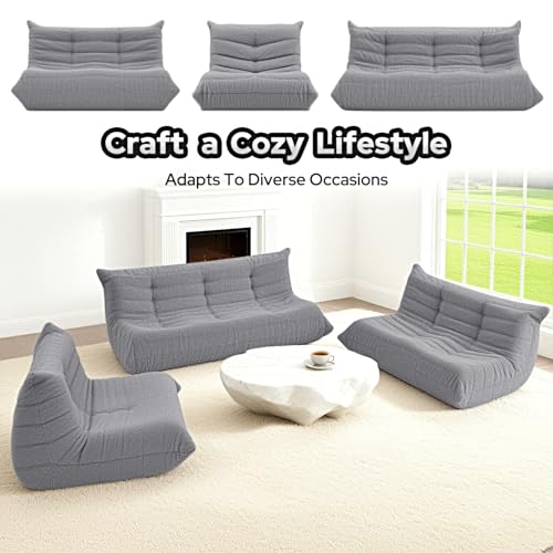 Image of HABUTWAY Bean Bag Chairs Fireside Lazy Floor Sofa,2 Seater,Light Grey