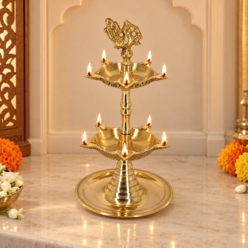 Best Navratri Home Decoration Items (2026) 34 CraftVatika Pure Brass Diya, Peacock Design Brass Diya Set of 1, ...