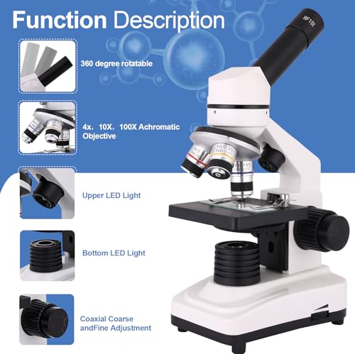 Image of Microscope for Adults & Kids, 40X-2500X High-Power Compound Microscope for Students, School Lab & Home Schooling,Equiped with Slides Set & Phone Holder (Black and White)