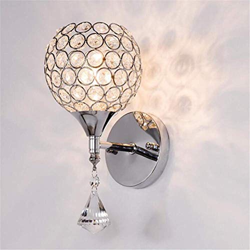 VALINK Modern Style Crystal Pendant Wall Lamp,Wall Mounted Lamp Candle Holder, Metal Round Wall Lamp Holders w/E14Socket, Hollow LED Wall Light Holder Stand Bedside Lamp Home Decoration Bedroom Aisle