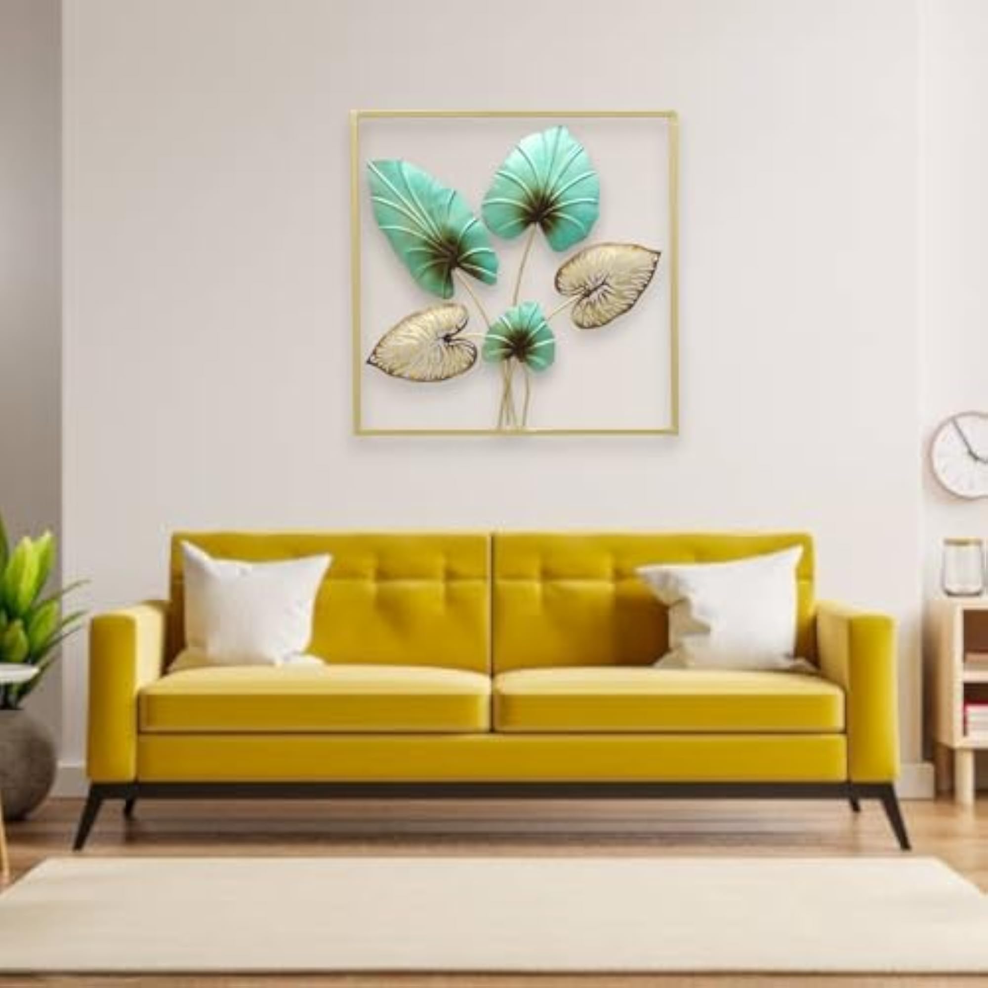 Multicolor Metal Square Anika Leaf Wall Frame