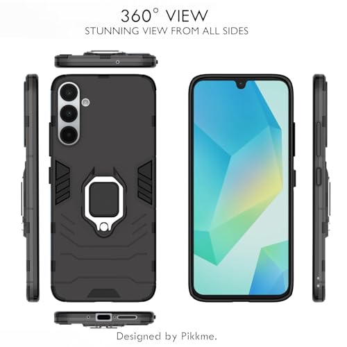 Image of Pikkme Back Cover for Samsung Galaxy A56 5G | 360 Protection | Ring Holder | Kickstand | Tough Armor Case (Black)