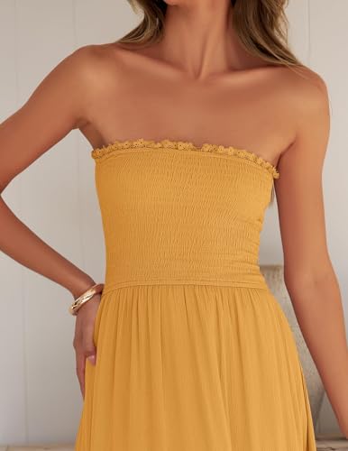 Image of ZESICA Women's 2026 Summer Boho Maxi Dresses Strapless Off Shoulder Lace Flowy A Line Beach Vacation Long Sundress