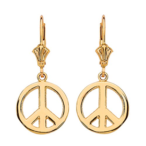 14K Yellow, White, or Rose Gold Boho Peace Sign Dangle Earrings for Women Girls - Choice of Metal