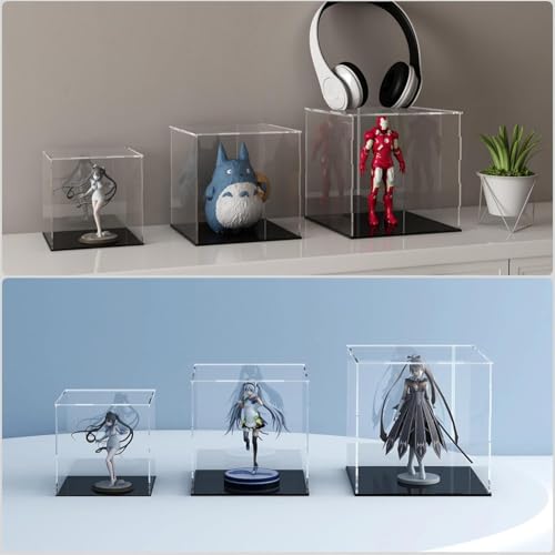 Image of Premium Acrylic Display Case for Collectibles, Action Figures & Toys | Transparent Dustproof Display Box with Black Base (8 inch L x 8 inch W x 12 inch H)