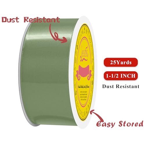 Image of Double Face Spring Moss Satin Ribbon 1-1 /2 inch X 25 Yards Polyester Spring Moss Ribbon for Gift Wrapping Very Suitable for Weddings Party Hair Bow Invitation Decorations and More