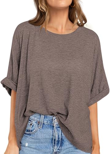 UEU Women's Oversized Short Sleeve Shirts Summer Workout T-Shirt Athletic Casual Tops Medium