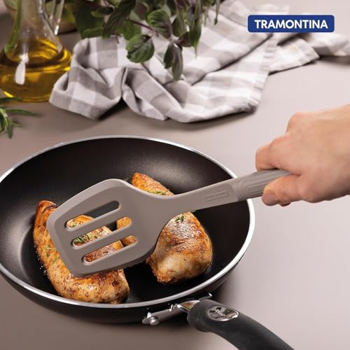 Image of Tramontina Softta Silicone Kitchen Tools Set of 4 (Grey) - Slotted Turner, Brush, Spatula & Spoon - Heat Resistant up to 210C - Safe for Nonstick & Ceramic Cookware