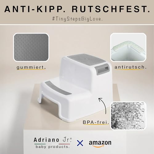 ADRIANO PORCARO® I Tritthocker Kinder I 2-Stufig Hocker I 26cm Hoch I Belastbarkeit 80kg I Gummierte Trittfläche I Hocker Kinder Bad mit… – Ansicht 3