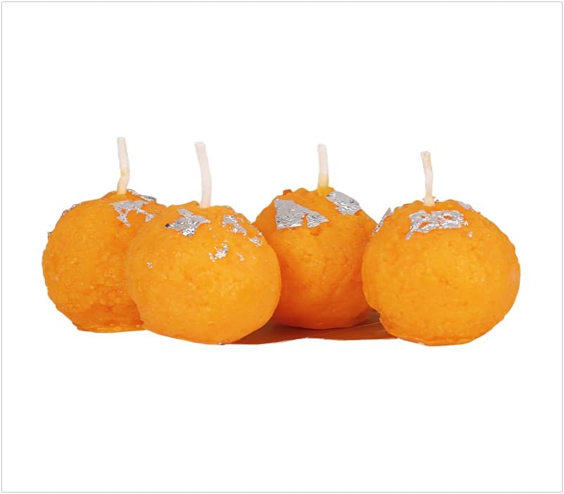 E-COSMOS Vibrant Orange Ladoo-Shaped Decorative Candles - Premium Hand-Poured Motichur Laddoo Wax Candles for Diwali Home Decor & Gifting | Set of 6 1