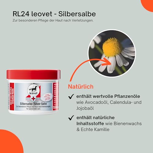 RL24 – leovet Silbersalbe – Pferdesalbe mit Silber, Panthenol & Zink – antiseptischer Pferdebalsam – Salbe mit hochwertigen Pflanzenölen – Haut- & Hufpflege – Wundsalbe ideal bei Mauke – 1 x 150 ml