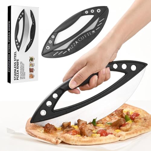 Jaropener Pizzaschneider, 12' Pizzamesser Wippe mit Klingenabdeckung für Küche und Gewerbe, Pizzamesser aus Edelstahl für alle Arten von Quesadillas,Fladenbrot,Brownies,spülmaschinenfest Pizza Cutter