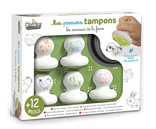 Créa Lign' | Mes 1ers tampons Animaux Ferme | 12 Mois+ | Encre Lavable