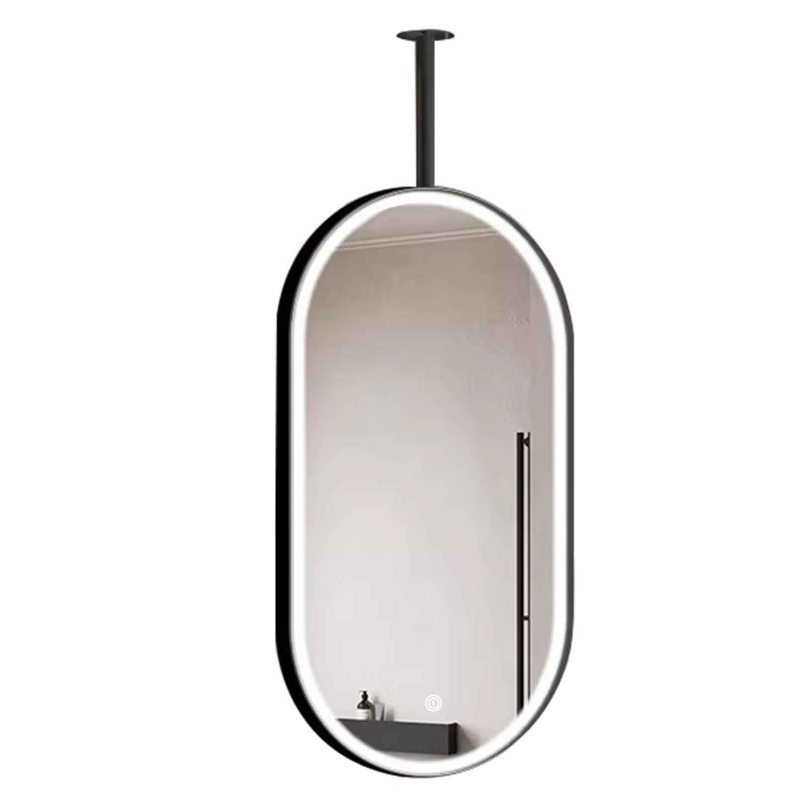 FGXHHS HD Shatterproof LED with 3 Color Temperature Oval Hanging Suspended Mirrors Glass for Makeup(50cmx100cm)