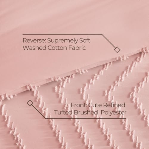 Image of Litanika Blush Pink Queen Size Comforter Set with Sheets - 7 Pieces Bed in a Bag Queen Boho Tufted Complete Bedding Sets with Comforter, Sheets, Pillowcases & Shams