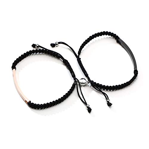 Xuanpai Engraved Her Beast&His Beauty Handmade Matching Couples Rope Braided Id Bracelets Set Anniversary Personalized Gift For Him And Her #TOP2