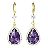 Linawe Purple Dangle Earrings for Women Trendy, 14K Gold Imitation Diamond Drop Chandelier Earrings, Amethyst Rhinestone Crystal Teardrop Dangly Earrings, Wedding Earrings Set