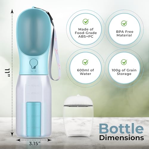 Dog Water Bottle, Portable Pet Water Bottle with Food Container & Poop Bag Dispenser - Lightweight, Leak Proof & BPA Free Dogs Drinking Bottle for Walking, Hiking & Travel (Light Blue) - Image 3
