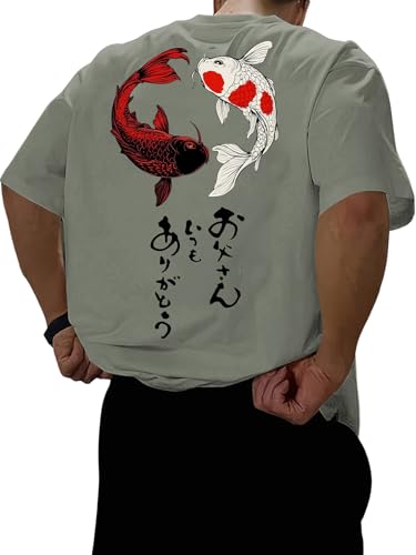Image of COZYEASE Men's Japanese Koi Fish Graphic Tees Short Sleeve Crew Neck T-Shirt Casual Summer Tops