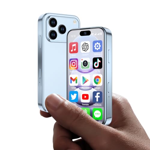 CoolBuBu Mini Phone 4G Unlocked 3.8 Inch Mini Smartphone Android 12 2GB+16GB Storage 2000mAh Dual Camera GPS Face ID Small Pocket Mobile Phones for Kids & Adults - Blue