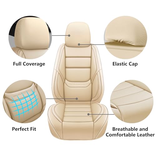 NS YOLO Leather Car Seat Covers Front Pair,Universal Fit for Most Cars,SUVs and Sedans,Waterproof Luxury Leatherette Cushions, 2 Car Seat Protectors (Beige, Front Pair-2 Seats(Driver and Passenger)) — view 3