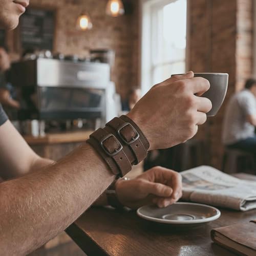 Image of Hide & Drink, Stylish Wrist Wallet Cuff, Wristband with Secret Pouch, Cash Holder, Money Organizer, Full Grain Leather, Handmade, Bourbon Brown