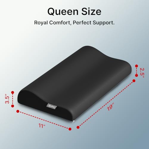 Image of pTron Ergova O2 100% Memory Foam Cervical Neck Pillow, Improves Posture, Spinal Alignment, Neck Pain Relief Cushion, Queen Size 19x11x3.5 inch, Breathable & Washable Zip Cover (Black)