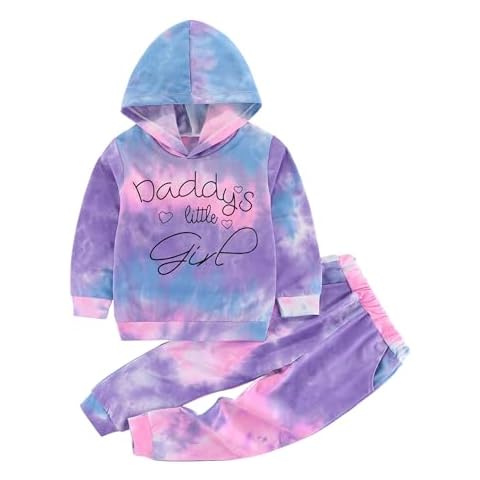 BOMDEALS Toddler Baby Girls Tie Dye Hoodie Sets - Valentines Day Daddy's Little Girl Outfits Kids Sweatsuit Pants Clothes Set(PinkPurple, 100, 1253b) Cover