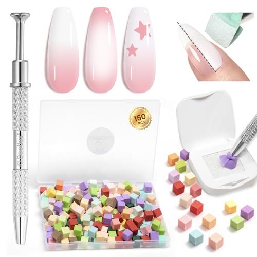 Image of Beetles 150Pcs Soft Nail Sponges for Ombre, Colorful Nail Sponge with Grabbing Pen, White Pat Painting Gel Polish Kit for Gradient Ombre Blush Chrome Design Nails Art Tools, Home DIY Salon Manicure