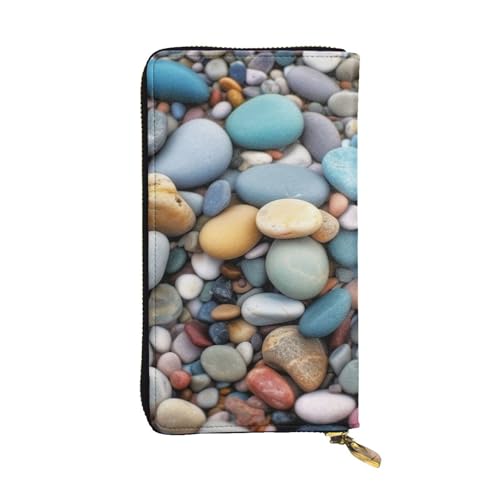 Beach Colored Pebbles Wallet For Women Men Clutch Rfid Blocking Leather Wallets Large Capacity Purse Credit Card Holder Money Case With Zipper Phone Holder Long Travel Purse