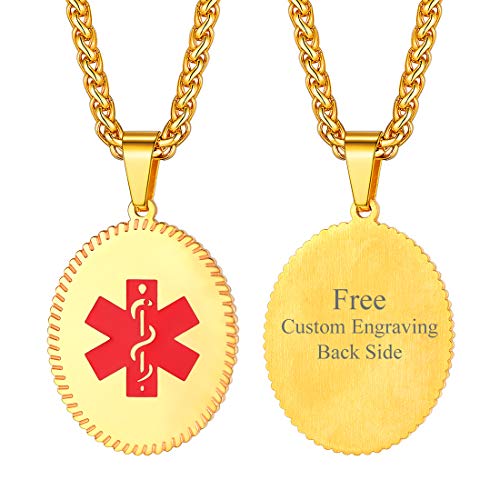 Colar U7 Free Engrave Medical Alert ID feminino, masculino, joia personalizada de identificação de e